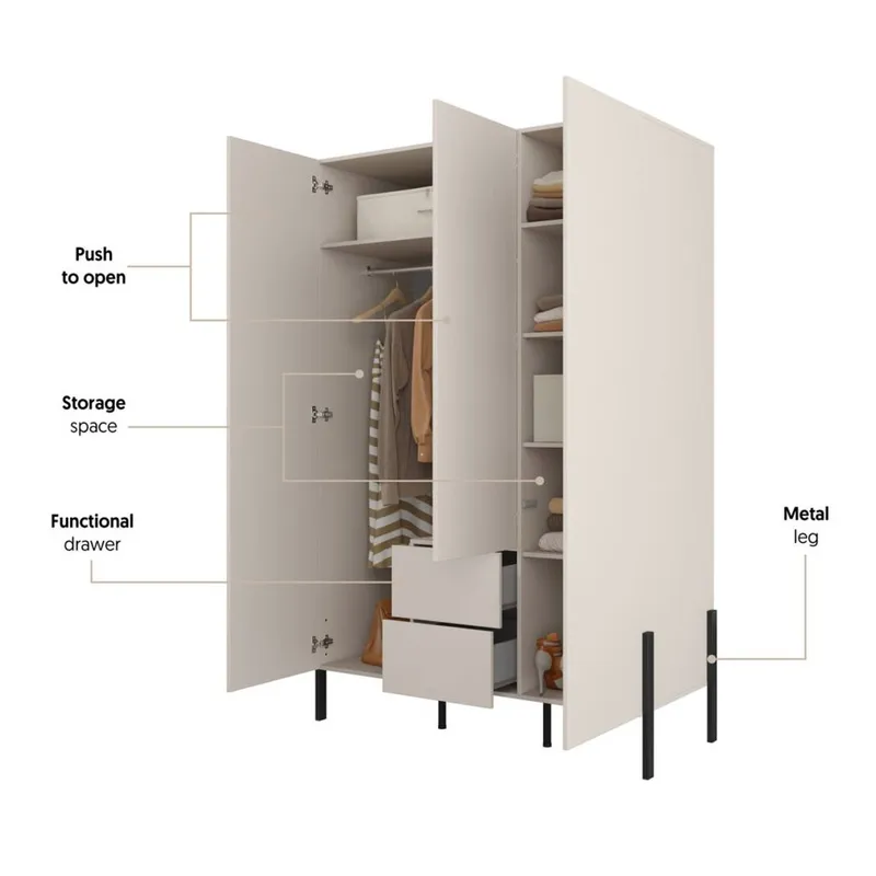 Garderobe Jukon S 3 dører med 2 skuffer - Oppbevaring - Klesoppbevaring - Garderober & garderobesystem