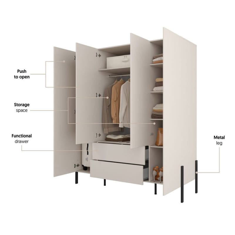 Garderobe Jukon S 4 dører med 2 skuffer - Oppbevaring - Klesoppbevaring - Garderober & garderobesystem