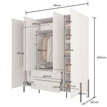 Garderobe Jukon S 4 dører med 2 skuffer - Oppbevaring - Klesoppbevaring - Garderober & garderobesystem