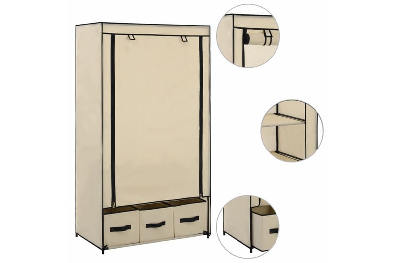 Garderobe kremhvit 87x49x159 cm stoff - Oppbevaring - Klesoppbevaring - Garderober & garderobesystem