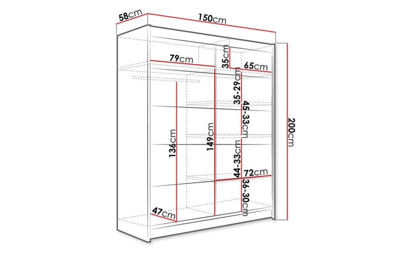 Garderobe + LED - Svart / Hvit - Oppbevaring - Klesoppbevaring - Garderober & garderobesystem - Garderobeskap & klesskap