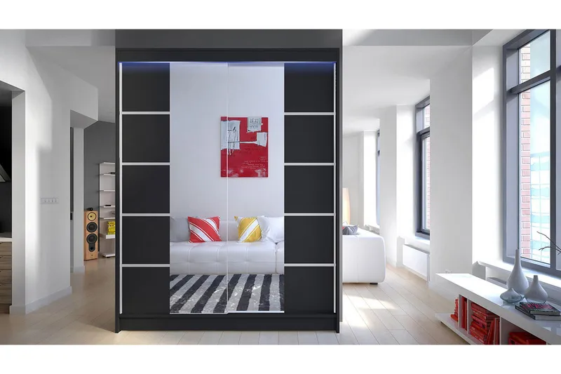 Garderobe + LED - Svart - Oppbevaring - Klesoppbevaring - Garderober & garderobesystem - Garderobeskap & klesskap