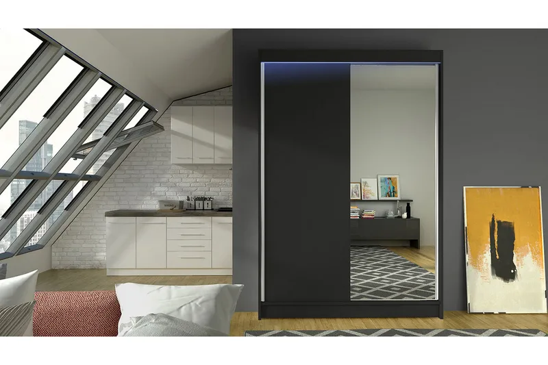 Garderobe + LED - Svart - Oppbevaring - Klesoppbevaring - Garderober & garderobesystem - Garderobeskap & klesskap