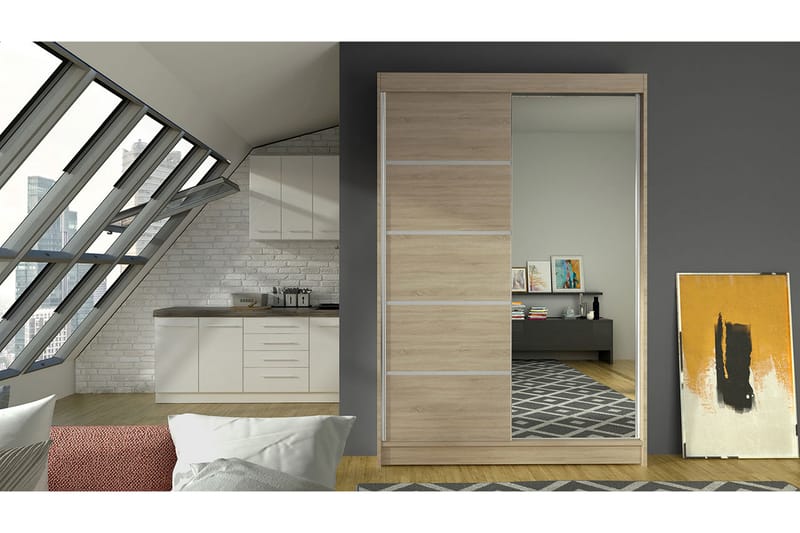 Garderobe Lino LED-belysning - Eik - Oppbevaring - Klesoppbevaring - Garderober & garderobesystem