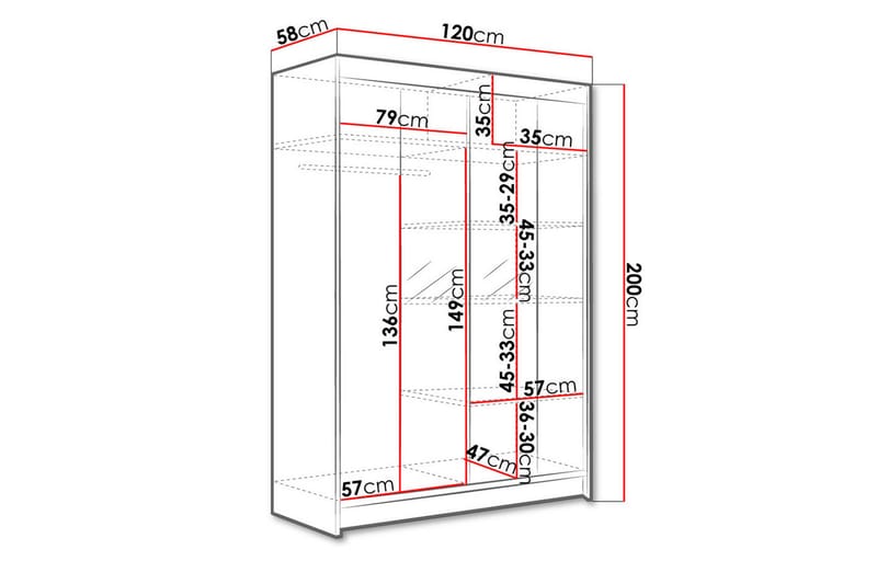 Garderobe Lino LED-belysning - Hvit - Oppbevaring - Klesoppbevaring - Garderober & garderobesystem