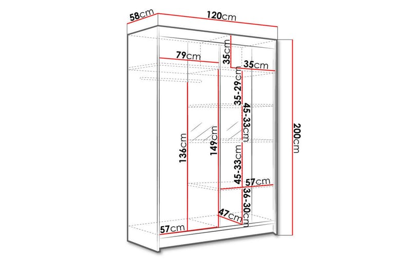 Garderobe Lino LED-belysning - Hvit - Oppbevaring - Klesoppbevaring - Garderober & garderobesystem