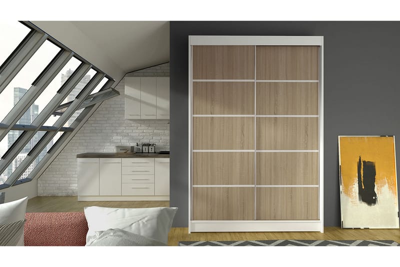 Garderobe Lino LED-belysning - Hvit/Eik - Oppbevaring - Klesoppbevaring - Garderober & garderobesystem