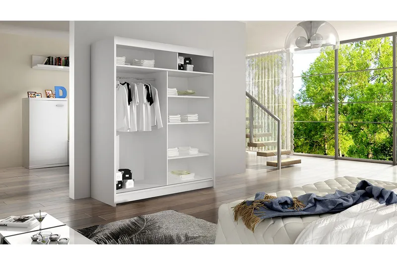 Garderobe Lino LED-belysning - Hvit/Eik - Oppbevaring - Klesoppbevaring - Garderober & garderobesystem