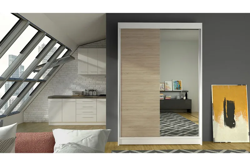 Garderobe Lino LED-belysning - Hvit/Eik - Oppbevaring - Klesoppbevaring - Garderober & garderobesystem