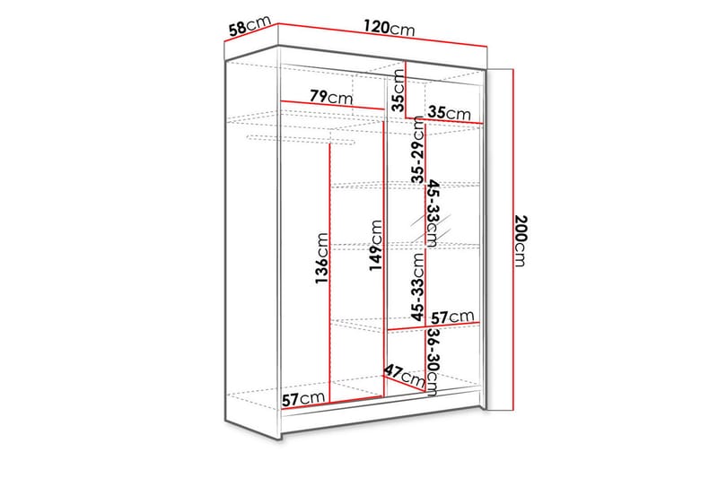 Garderobe Lino LED-belysning - Svart - Oppbevaring - Klesoppbevaring - Garderober & garderobesystem