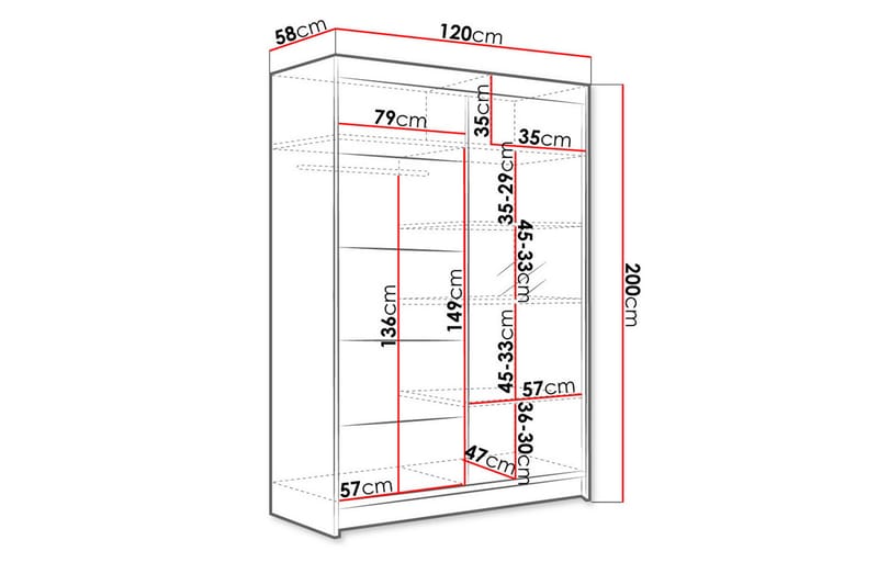 Garderobe Lino LED-belysning - Svart - Oppbevaring - Klesoppbevaring - Garderober & garderobesystem