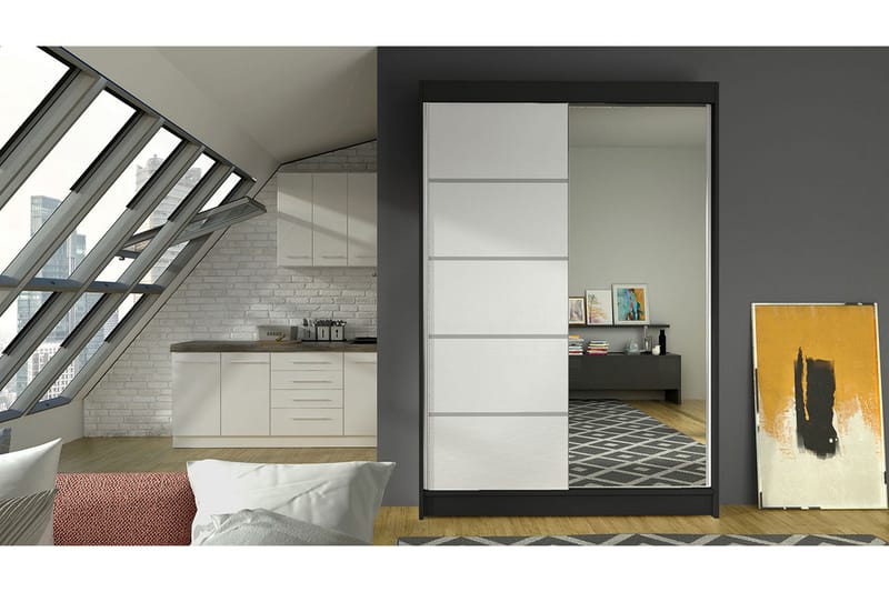 Garderobe Lino LED-belysning - Svart/Hvit - Oppbevaring - Klesoppbevaring - Garderober & garderobesystem