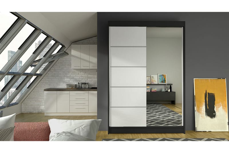 Garderobe Lino LED-belysning - Svart/Hvit - Oppbevaring - Klesoppbevaring - Garderober & garderobesystem