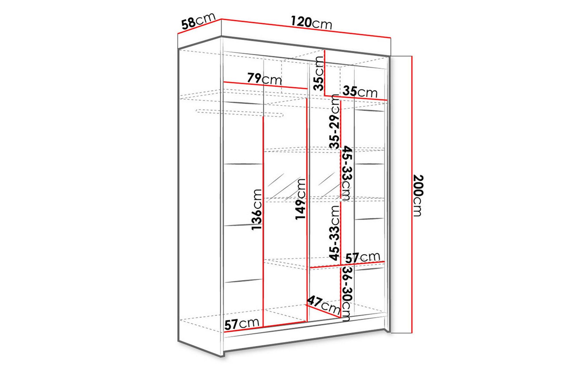 Garderobe Lino LED-belysning - Svart/Hvit - Oppbevaring - Klesoppbevaring - Garderober & garderobesystem