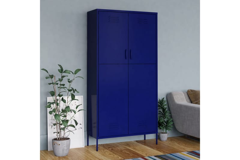 Garderobe marineblå 90x50x180 cm stål - Blå - Garderober & garderobesystem - Garderobeskap & klesskap