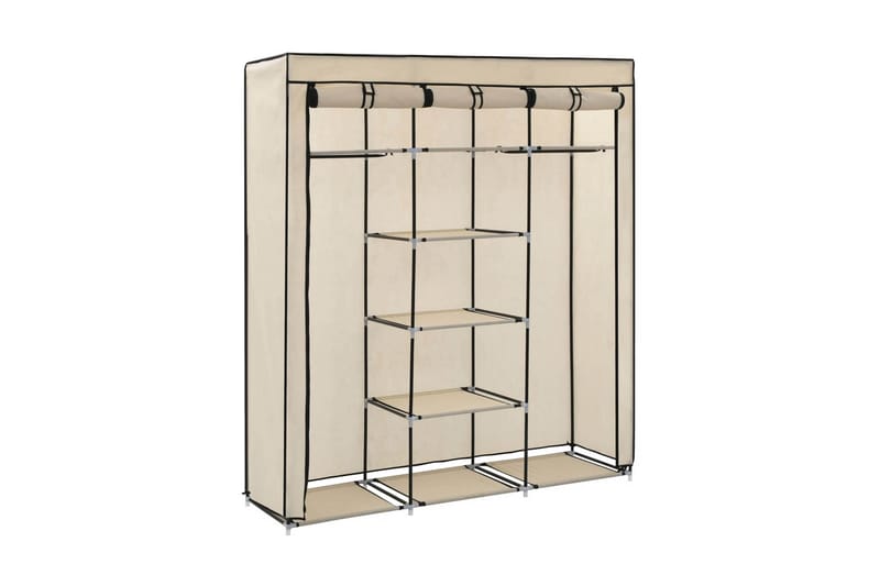 Garderobe med skap og stenger kremhvit 150x45x175 cm stoff - Oppbevaring - Klesoppbevaring - Garderober & garderobesystem