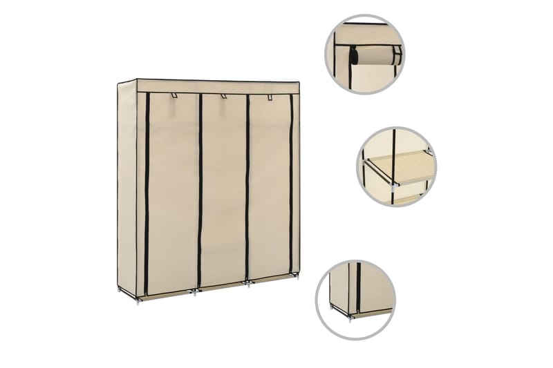Garderobe med skap og stenger kremhvit 150x45x175 cm stoff - Oppbevaring - Klesoppbevaring - Garderober & garderobesystem