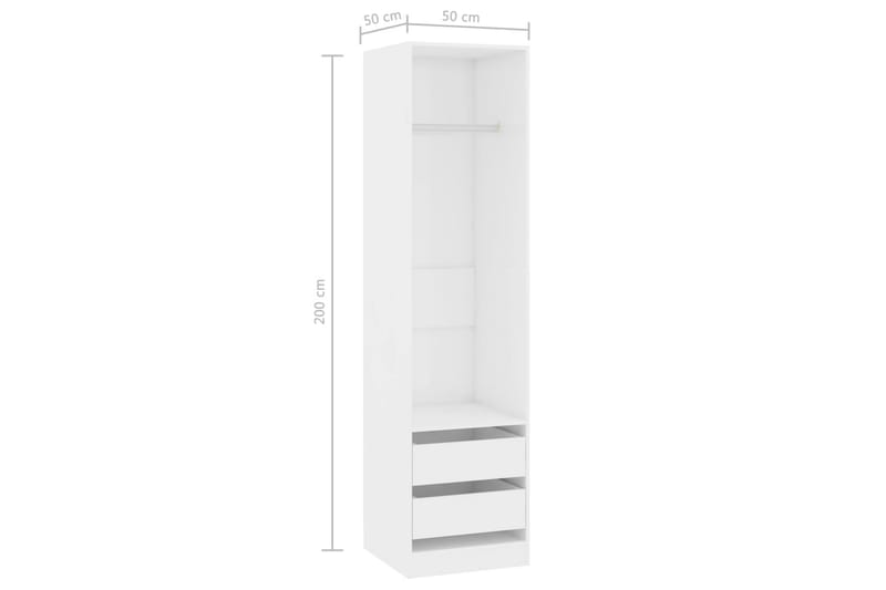 Garderobe med skuffer høyglans hvit 50x50x200 cm sponplate - Hvit - Oppbevaring - Klesoppbevaring - Garderober & garderobesystem