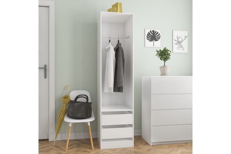 Garderobe med skuffer høyglans hvit 50x50x200 cm sponplate - Hvit - Oppbevaring - Klesoppbevaring - Garderober & garderobesystem