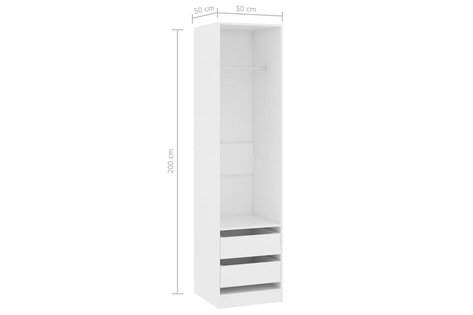 Garderobe med skuffer hvit 50x50x200 cm sponplate - Hvit - Oppbevaring - Klesoppbevaring - Garderober & garderobesystem