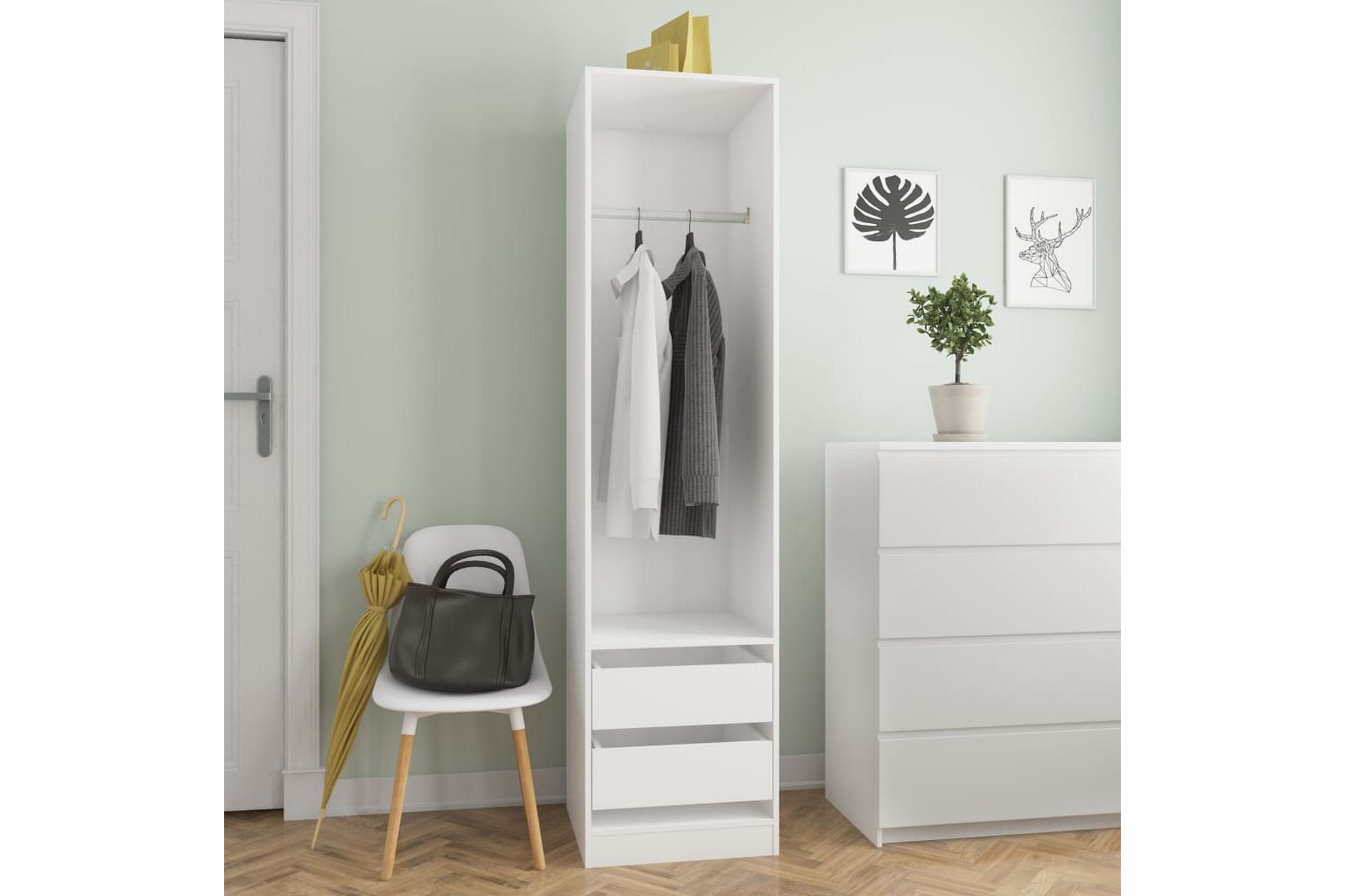 Garderobe med skuffer hvit 50x50x200 cm sponplate - Hvit - Oppbevaring - Klesoppbevaring - Garderober & garderobesystem