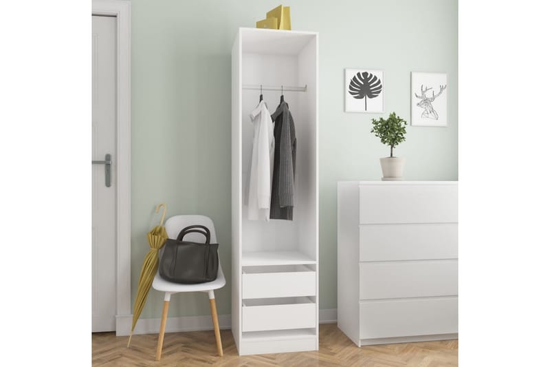 Garderobe med skuffer hvit 50x50x200 cm sponplate - Hvit - Garderober & garderobesystem - Garderobeskap & klesskap