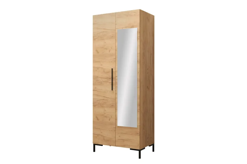 Garderobe med Speil 74 cm i Lyst Tre, Gull|Svart