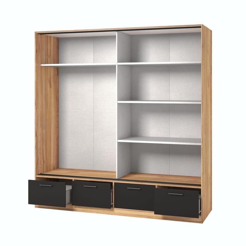 Garderobe med speil Beta 2 Skyvedør med 4 Skuffer - Oppbevaring - Klesoppbevaring - Garderober & garderobesystem