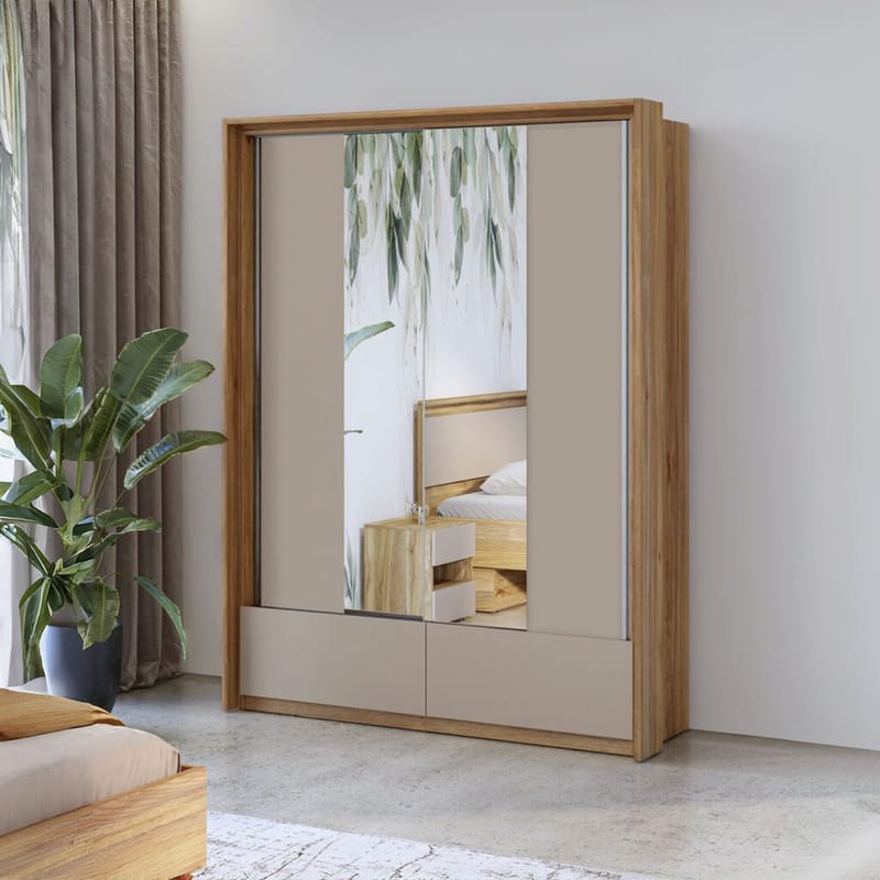 Garderobe med speil Impressio 2 skyvedører med 2 skuffer - 159 cm - Oppbevaring - Klesoppbevaring - Garderober & garderobesystem