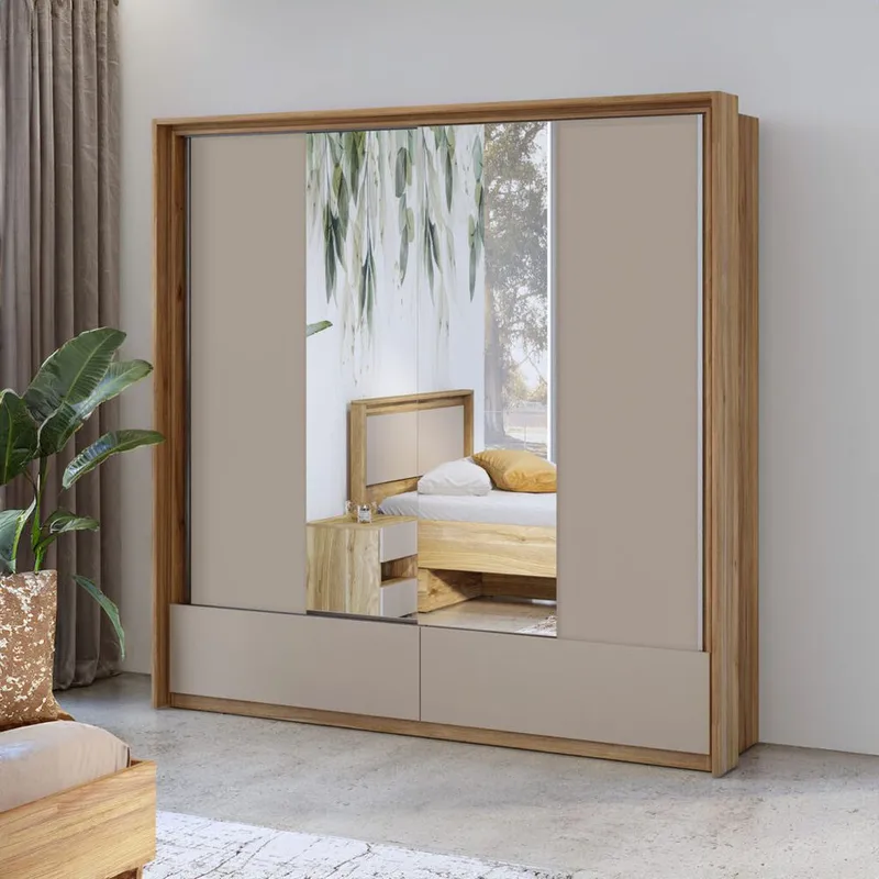 Garderobe med speil Impressio 2 skyvedører med 2 skuffer - 209 cm - Oppbevaring - Klesoppbevaring - Garderober & garderobesystem