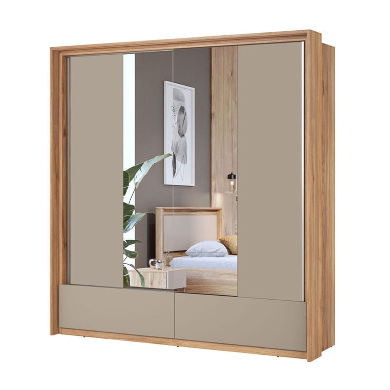 Garderobe med speil Impressio 2 skyvedører med 2 skuffer - 209 cm - Oppbevaring - Klesoppbevaring - Garderober & garderobesystem