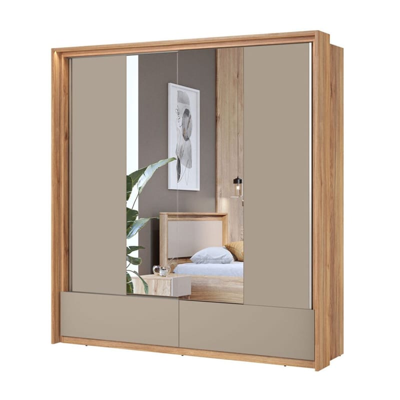 Garderobe med speil Impressio 2 skyvedører med 2 skuffer - 209 cm - Oppbevaring - Klesoppbevaring - Garderober & garderobesystem