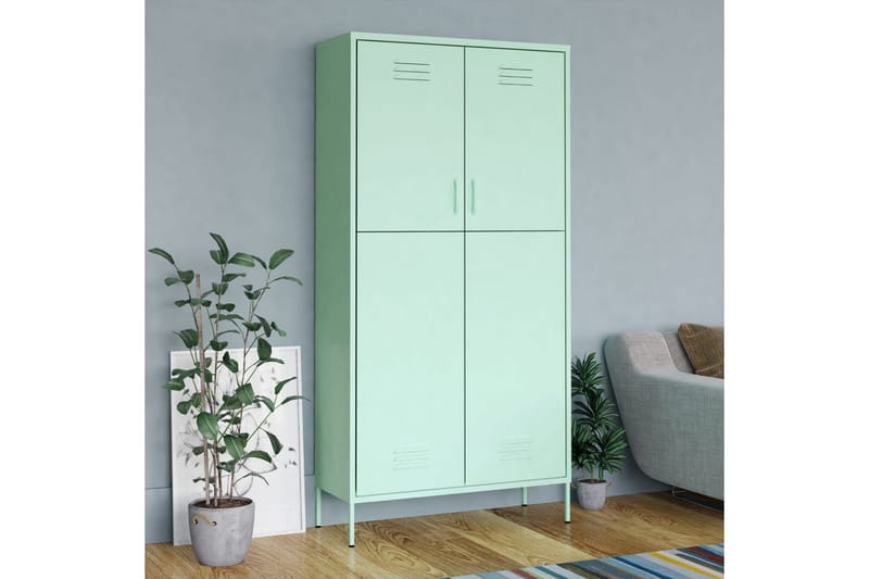 Garderobe myntegrønn 90x50x180 cm stål - grønn - Garderober & garderobesystem - Garderobeskap & klesskap
