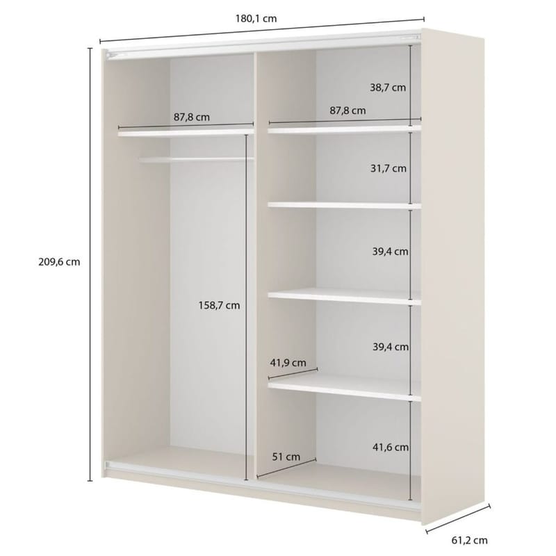 Garderobe Niva Bred 2 Skyvedør - Lys Beige - Oppbevaring - Klesoppbevaring - Garderober & garderobesystem