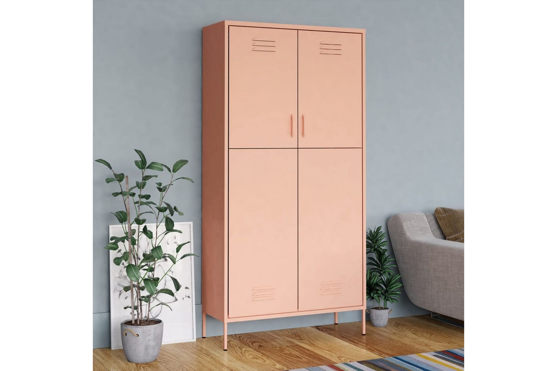 Garderobe rosa 90x50x180 cm stål - Rosa - Oppbevaring - Klesoppbevaring - Garderober & garderobesystem