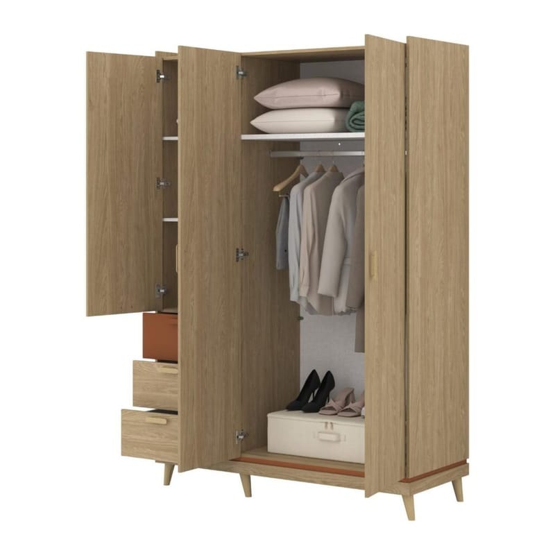 Garderobe Scandi 3 dører med 3 skuffer - Oljet eik - Oppbevaring - Klesoppbevaring - Garderober & garderobesystem