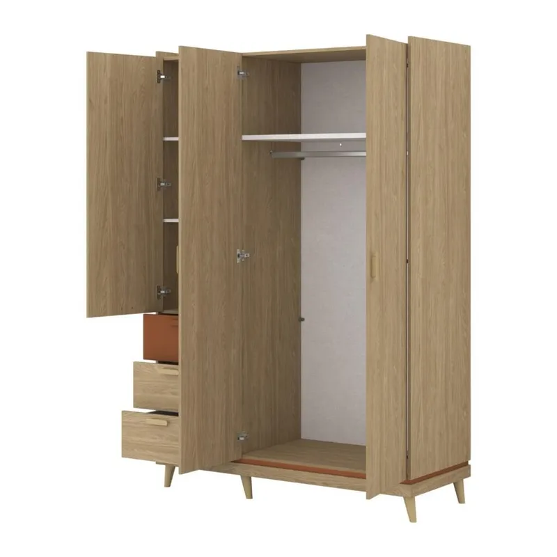 Garderobe Scandi 3 dører med 3 skuffer - Oljet eik - Oppbevaring - Klesoppbevaring - Garderober & garderobesystem