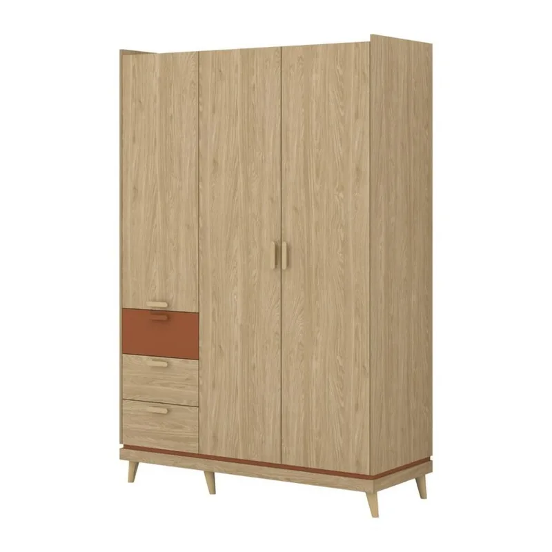 Garderobe Scandi 3 dører med 3 skuffer, Oljet eik