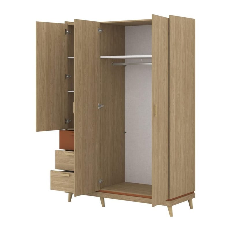 Garderobe Scandi 3 dører med 3 skuffer - Oljet eik - Oppbevaring - Klesoppbevaring - Garderober & garderobesystem