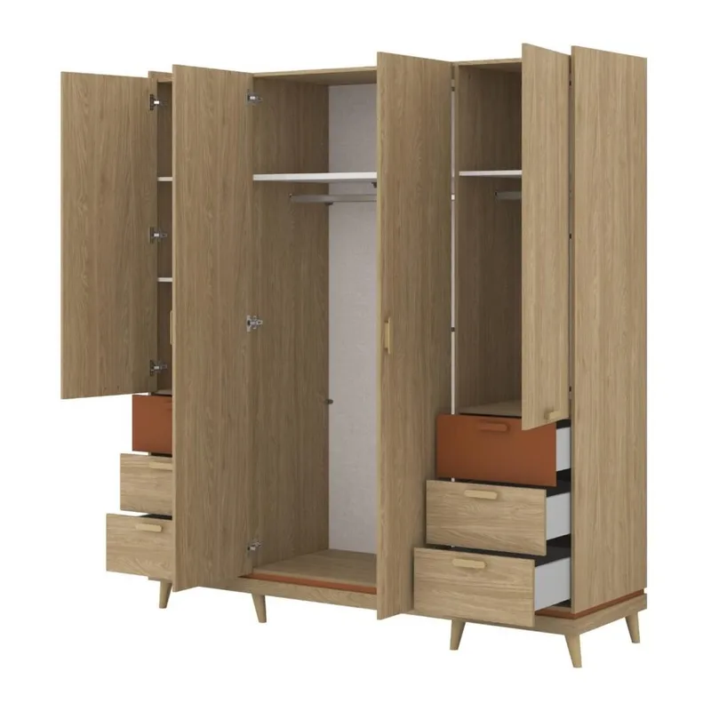 Garderobe Skandi 4 dører med 6 skuffer - Oljet Eik - Oppbevaring - Klesoppbevaring - Garderober & garderobesystem