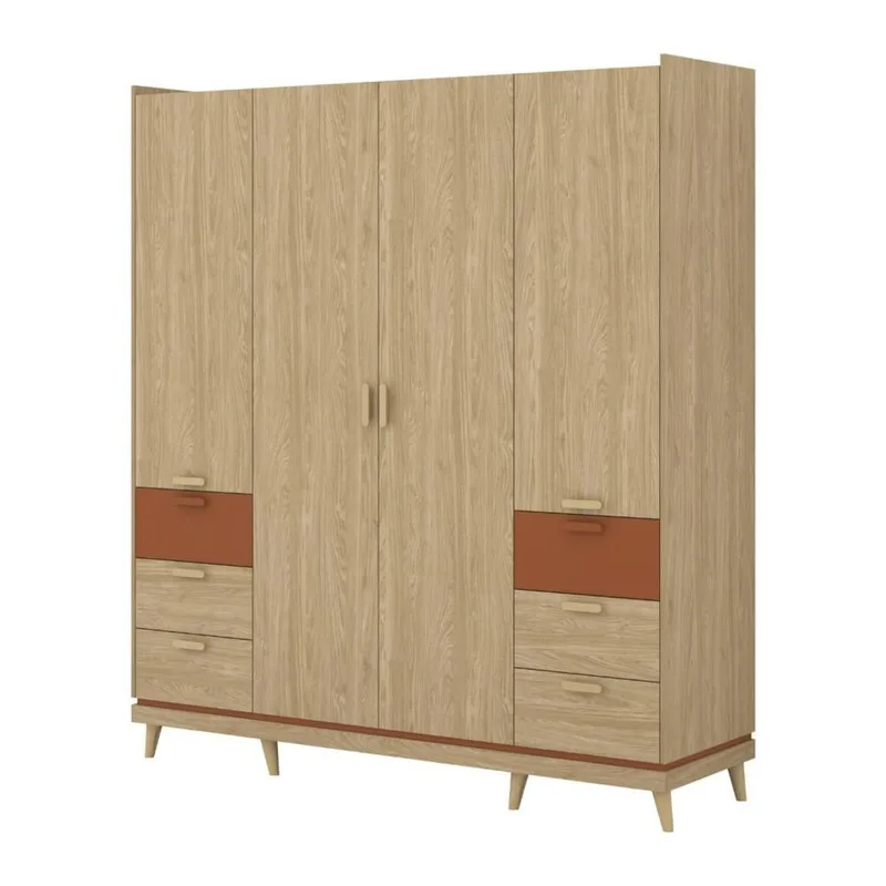 Garderobe Skandi 4 dører med 6 skuffer - Oljet Eik - Oppbevaring - Klesoppbevaring - Garderober & garderobesystem