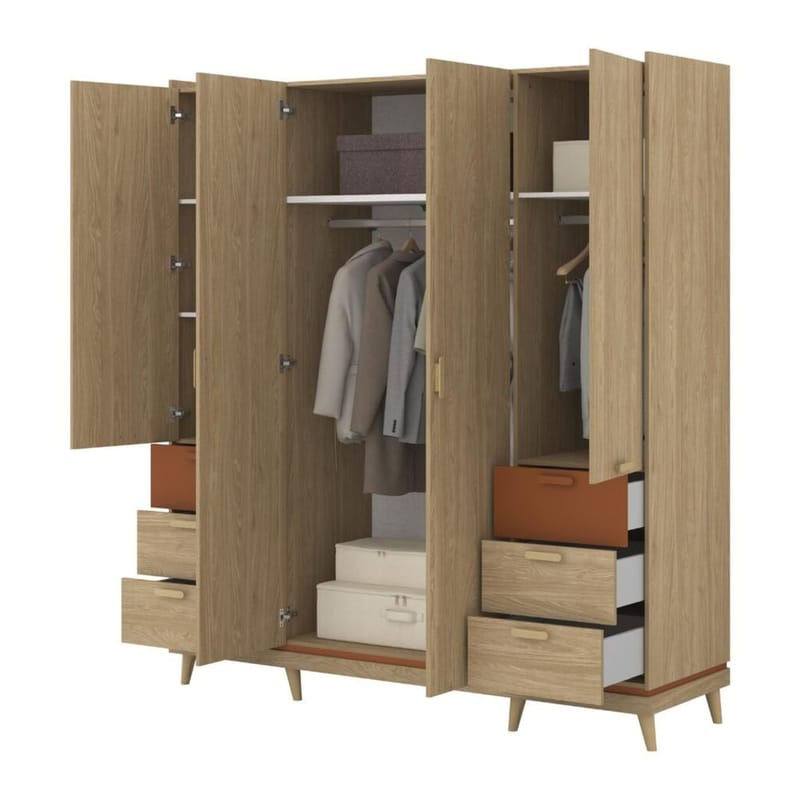 Garderobe Skandi 4 dører med 6 skuffer - Oljet Eik - Oppbevaring - Klesoppbevaring - Garderober & garderobesystem