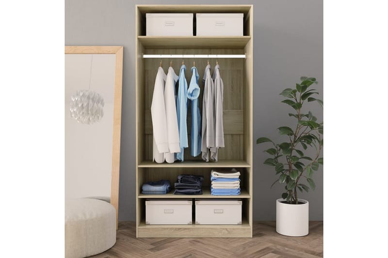 Garderobe sonoma eik 100x50x200 cm sponplate - Brun - Oppbevaring - Klesoppbevaring - Garderober & garderobesystem