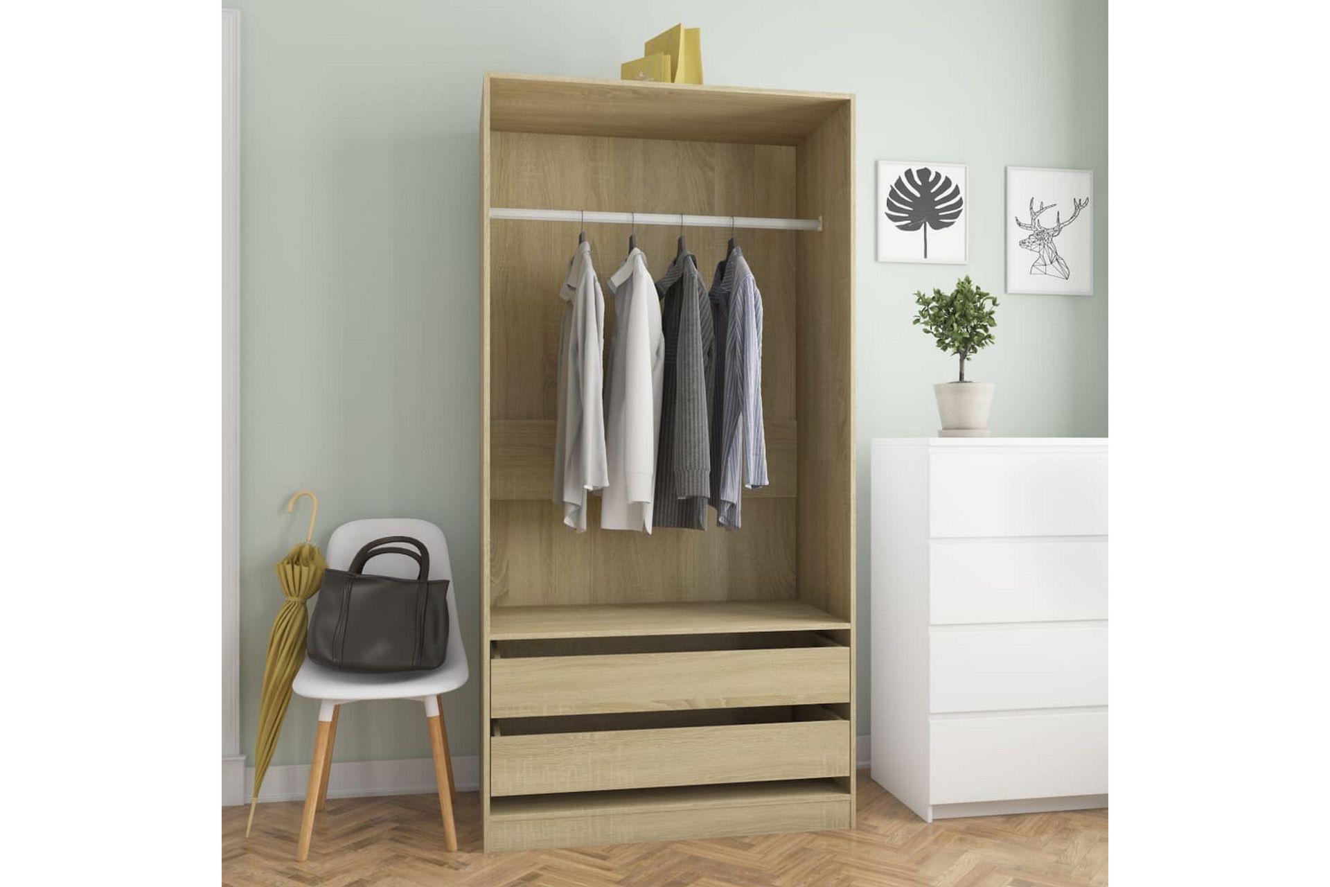 Garderobe sonoma eik 100x50x200 cm sponplate - Brun - Oppbevaring - Klesoppbevaring - Garderober & garderobesystem