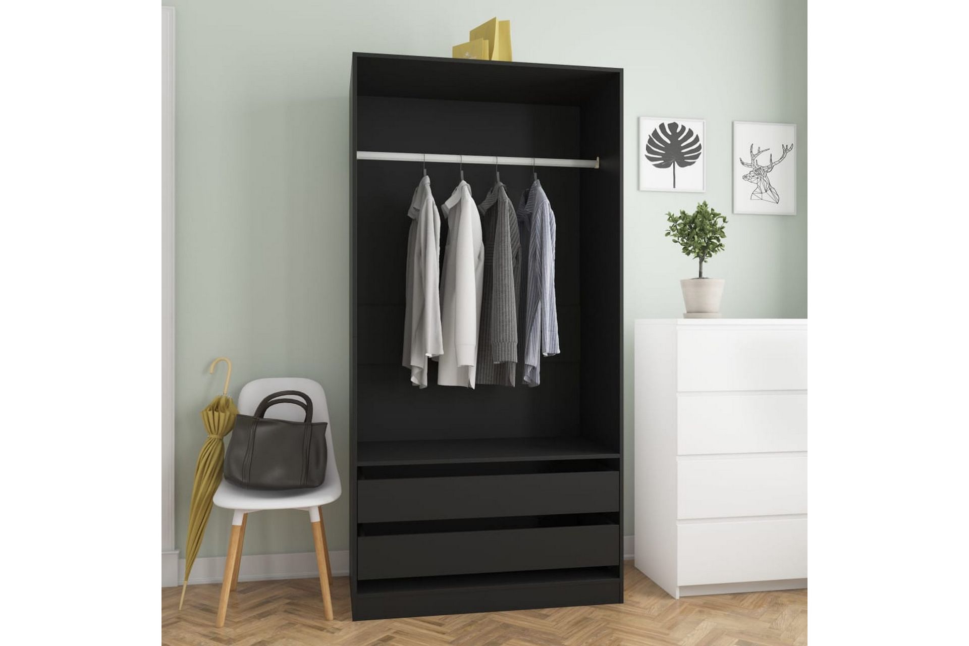 Garderobe svart 100x50x200 cm sponplate - Svart - Oppbevaring - Klesoppbevaring - Garderober & garderobesystem