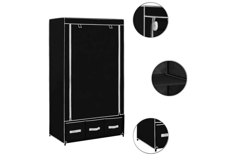 Garderobe svart 87x49x159 cm stoff - Oppbevaring - Klesoppbevaring - Garderober & garderobesystem