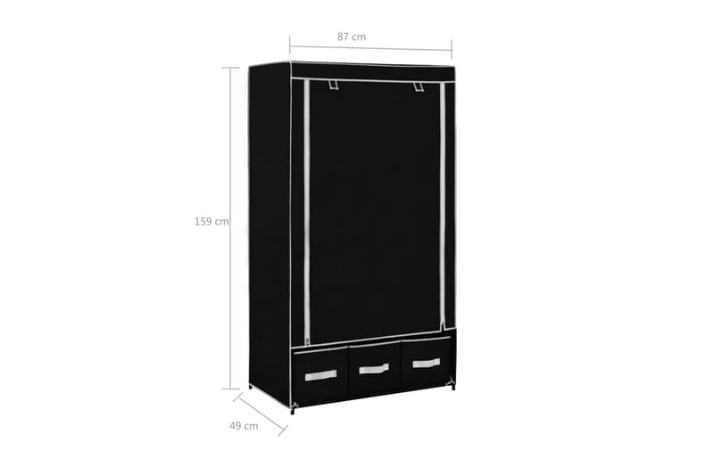 Garderobe svart 87x49x159 cm stoff - Oppbevaring - Klesoppbevaring - Garderober & garderobesystem