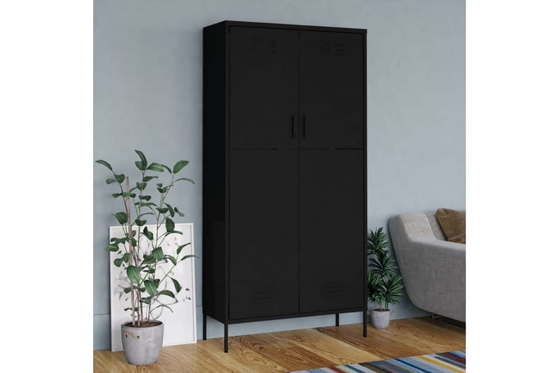 Garderobe svart 90x50x180 cm stål - Svart - Oppbevaring - Klesoppbevaring - Garderober & garderobesystem