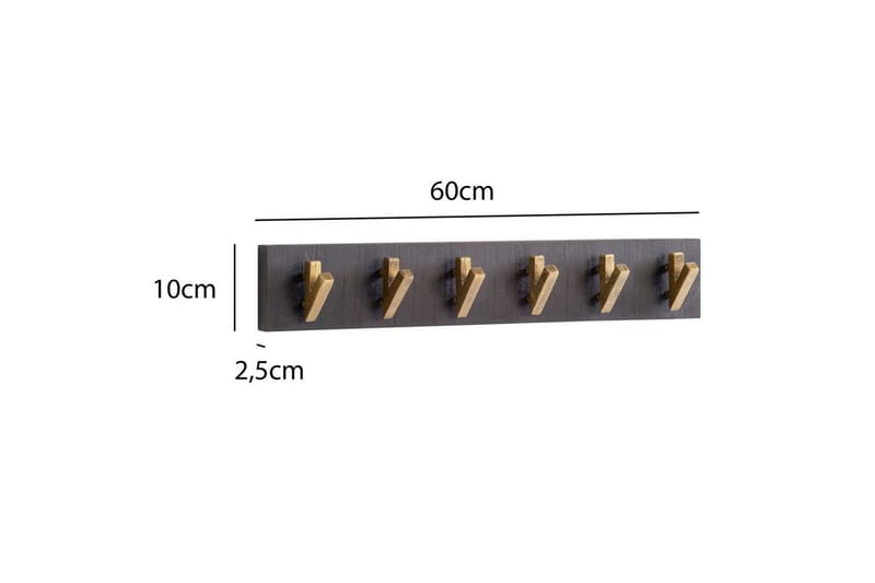 Garderobe Wohnling Vegghengt klesstativ 6 gylne metallkroker elegant i svart gull - Oppbevaring - Klesoppbevaring - Stumtjener