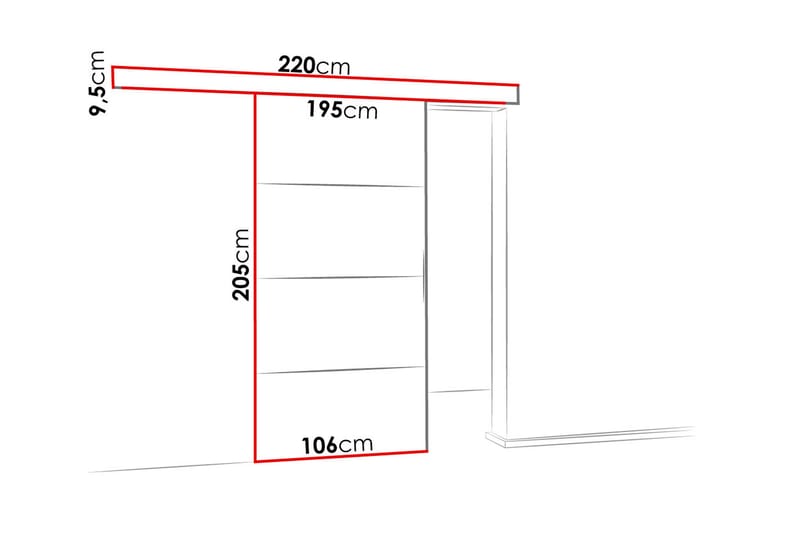 Malibu Dør 204x106x205 cm - Skyvedør garderobe